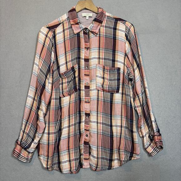 Lucky Brand Shirt 1X Plaid Cotton Button Down Long Sleeve Casual Western Soft - Picture 1 of 8